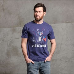 4th of July funny racoon feral and free tshirt free patriotic USA flag funny tee