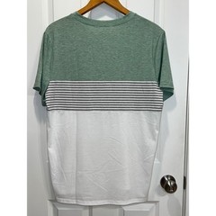 PatPat Mens Large Color Block T-Shirt – Green, White, Striped – Casual Top