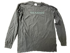SEASIDE BEACH Florida Mens Large LS T-Shirt Dk Navy Blue Cotton Resort