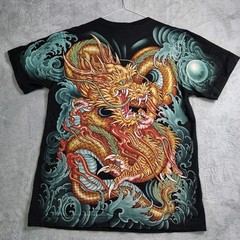 TARMAFIA Year of the Dragon Handmade Sequin & Beaded Mens L Shirt Power Fortune