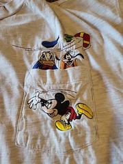 DISNEY STORE T Shirt Gray Donald Duck Mickey Goofy Embroidered Pocket 2 XL