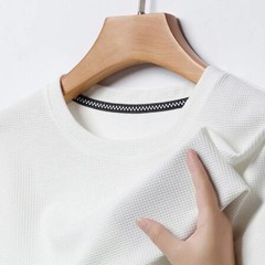 New Summer Waffle Round Neck Short Sleeved T-shirt for Men’s Short Sleeved.