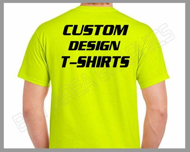 HI-VISIBILITY T-SHIRT SAFETY YELLOW CUSTOM DESIGN/TEXT FRONT&BACK BLACK DESIGN