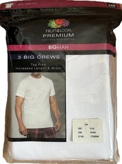 Fruit of the Loom Men’s BIGMAN Crew Neck T-Shirt 3-Pack DM3 White Size 2XB NEW