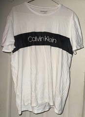 Calvin Klein Shirt Mens Large White Black Logo Crewneck Short Sleeve