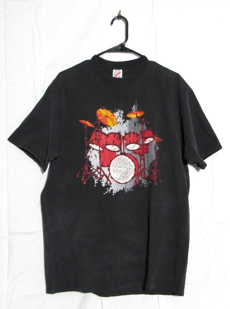 90s Vintage Jerzees Red Drumset Black Short Sleeve T-Shirt Made in the USA