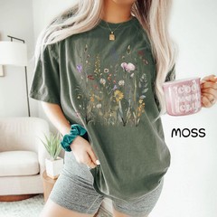 Wild Flowers Comfort Tee Shirt Nature Floral Soft Cotton Relax