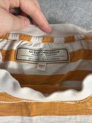 Vintage Guess Jeans USA Striped T‑Shirt Men’s Large 90s Yellow Cotton Logo