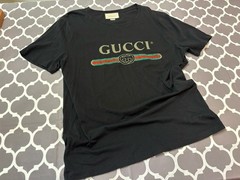 GUCCI Classic Logo black Cotton T Shirt Unisex Size Large