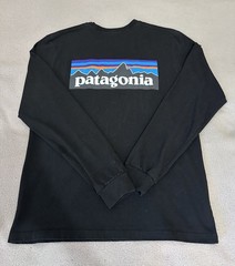 Patagonia Shirt Men’s Black Long Sleeve P-6 Graphic Logo Responsibili-Tee Size S