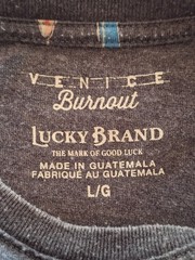 Lucky Brand Venice Burnout Unisex T-shirt Dk Gray With Drinks/Skulls Print Sz L