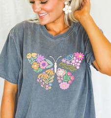 Butterfly Floral Comfort Colors T-Shirt Boho Cottagecore Tee