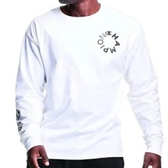 Champion Men’s Classic Long Sleeve Tee White Black 100% Cotton