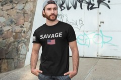 Savage American Flag T-Shirt – Black Patriotic USA Tee Military Veteran Pride
