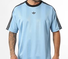 NEW MENS ADIDAS ORIGINALS Medium TREFOIL POLY TEE SHIRT Jacquard Ash Blue Black