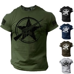 America Gun Star Men’s T Shirt Rifle Flag USA Warrior Military Style Tee