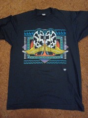 VTG Screen Stars Best Single Stitch T-shirt Cowboy Boots Large Black TEES Wow