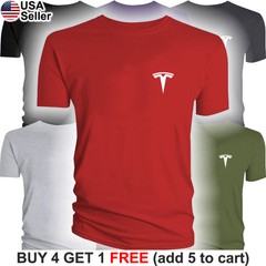Tesla T-Shirt Motors Logo Emblem Elon Musk Car Men Racing Chest