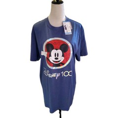 NWT Unisex Disney Blue T-Shirt 100th Celebration Front & Back Graphics Sz.Lg