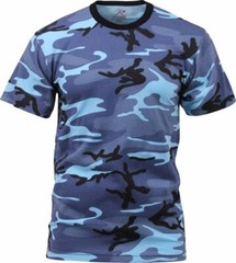 Mens Sky Blue Camouflage Tactical Military Short Sleeve T-Shirt