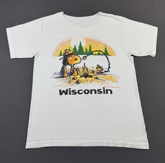 Rare Vintage 90s Peanuts Snoopy Wisconsin Outdoor Camping Bonfire Art Cartoon T