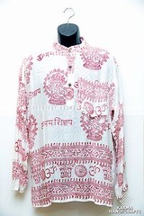 NWT Boho Hippie Om Hare Rama Yoga Top Collarless Cotton Kurta WHITE Shirt Nepal