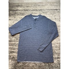 L.L. Bean Henley Mens Large Blue Wool Blend Long Sleeve River Driver Thermal