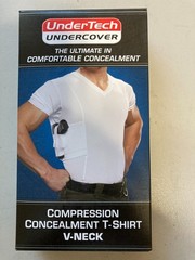 UnderTech Undercover Men’s Concealed Carry T-Shirt (Executive V-Neck, White)