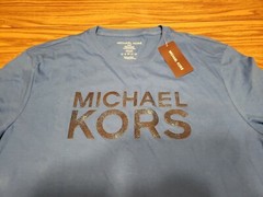 NWT $49.50 Men’s MICHAEL KORS Designer Pop Blue Cotton T-Shirt w/Black Logo