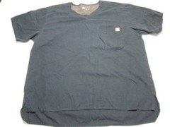 Carhartt Mens Size L V-Neck Shirt Black Pleated Chest Pocket Logo Print Casual