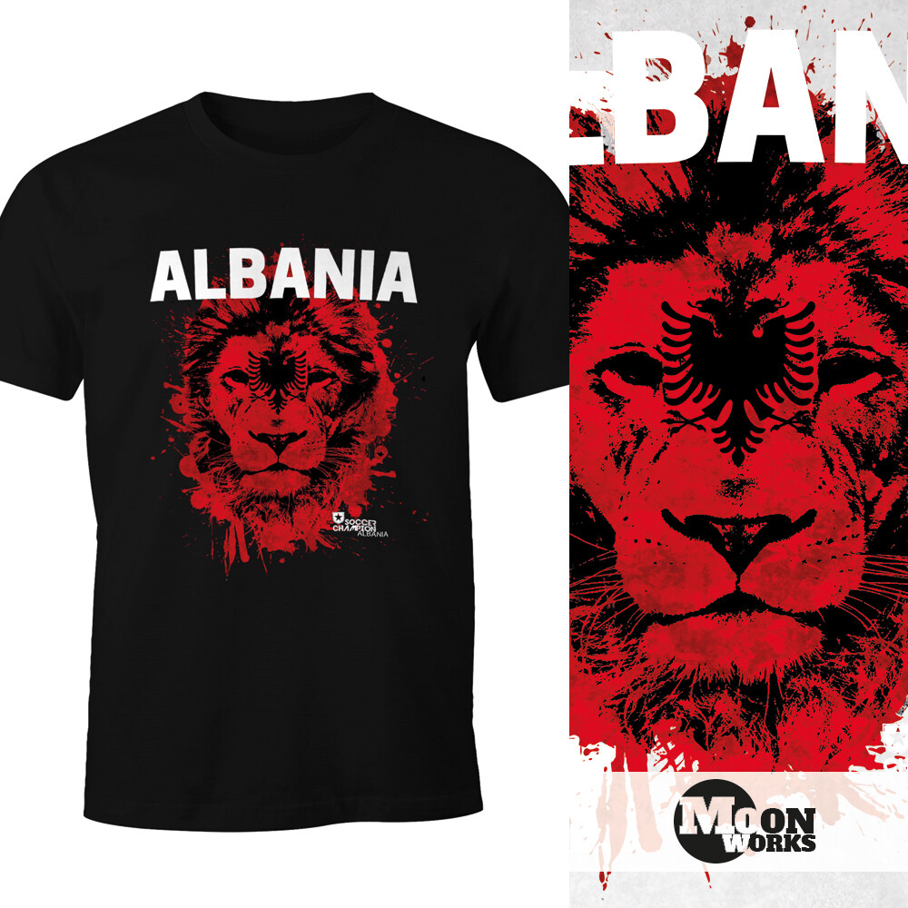 Herren T-Shirt Fanshirt Albanien Albania Fußball EM WM Löwe Shqipërisë MoonWorks