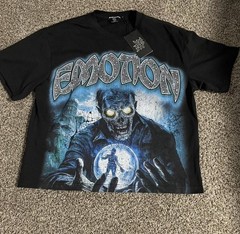 MIXED EMOTION Men’s L Black Crew Neck Short Sleeve Skull Rhinestone T-Shirt