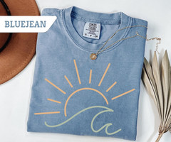 Comfort Colors Sunset T-Shirt Boho Ocean Waves Summer Beach Shirt Vacation Gift