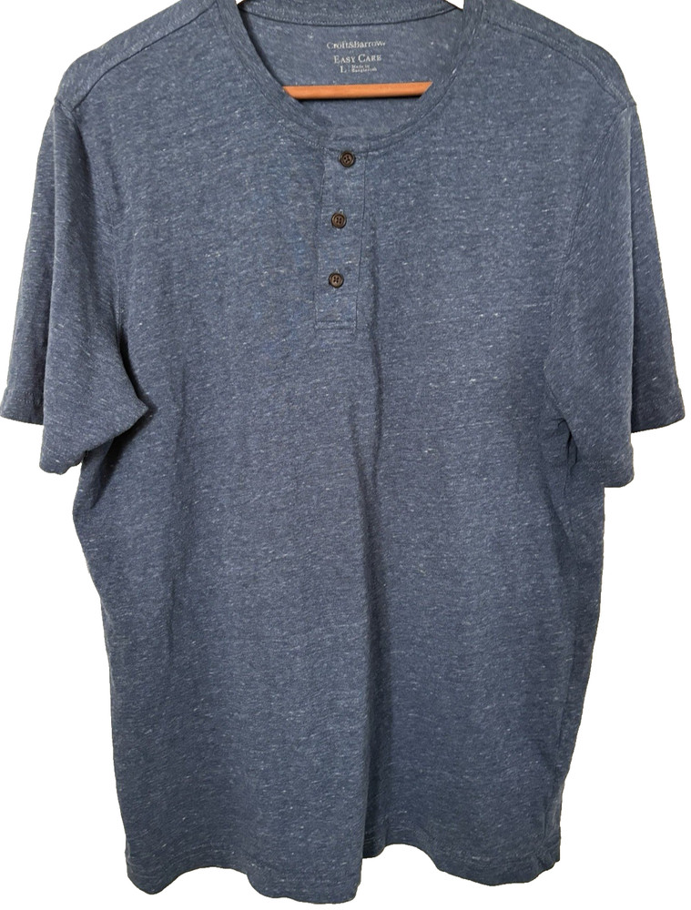Croft & Barrow Easy Care Henley Shirt Mens L Blue Short Sleeve Cotton Casual