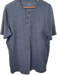 Croft & Barrow Easy Care Henley Shirt Mens L Blue Short Sleeve Cotton Casual