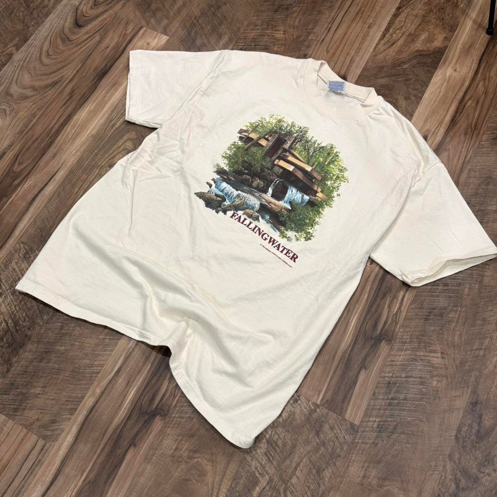 Vintage 1994 Fallingwater Art Tee Graphic Frank Lloyd Wright Nature Outdoor Tee