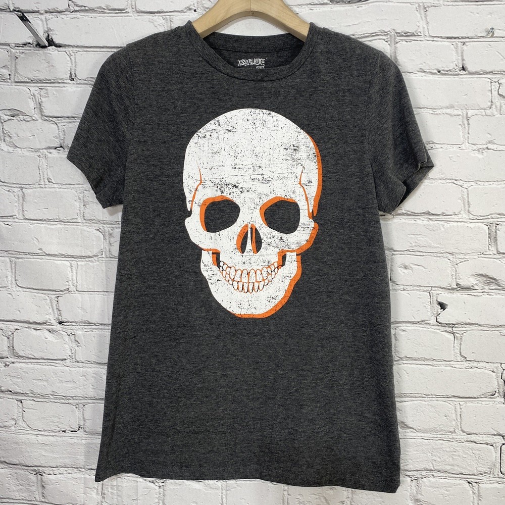 Mission Ridge Mens Skull Graphic T-Shirt Size S Gray Cotton Poly Blend Heathered