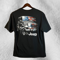 Jeep Black T Shirt XL American Tough Jeep Flag Short Sleeve Jedco 100% Cotton