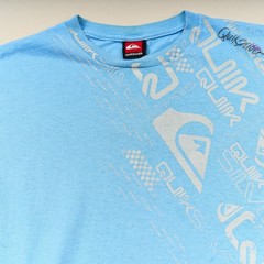 Vintage 90s Quiksilver Graphic T-Shirt Men’s L Blue Wave Logo Wrap Around
