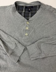 Vintage 90s Ribbed Knit Henley Shirt Men XL Boxy Minimal Outdoors Gray Stretchy