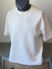 Textured Knit Tee Shirt Beige Cream Pattern Short Sleeve Mens M Cream Ivory Ecru