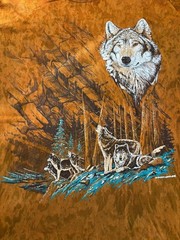 Vintage 90s Ragtop Sportswear Wolf Nature T-Shirt Brown Tie Dye Made in USA