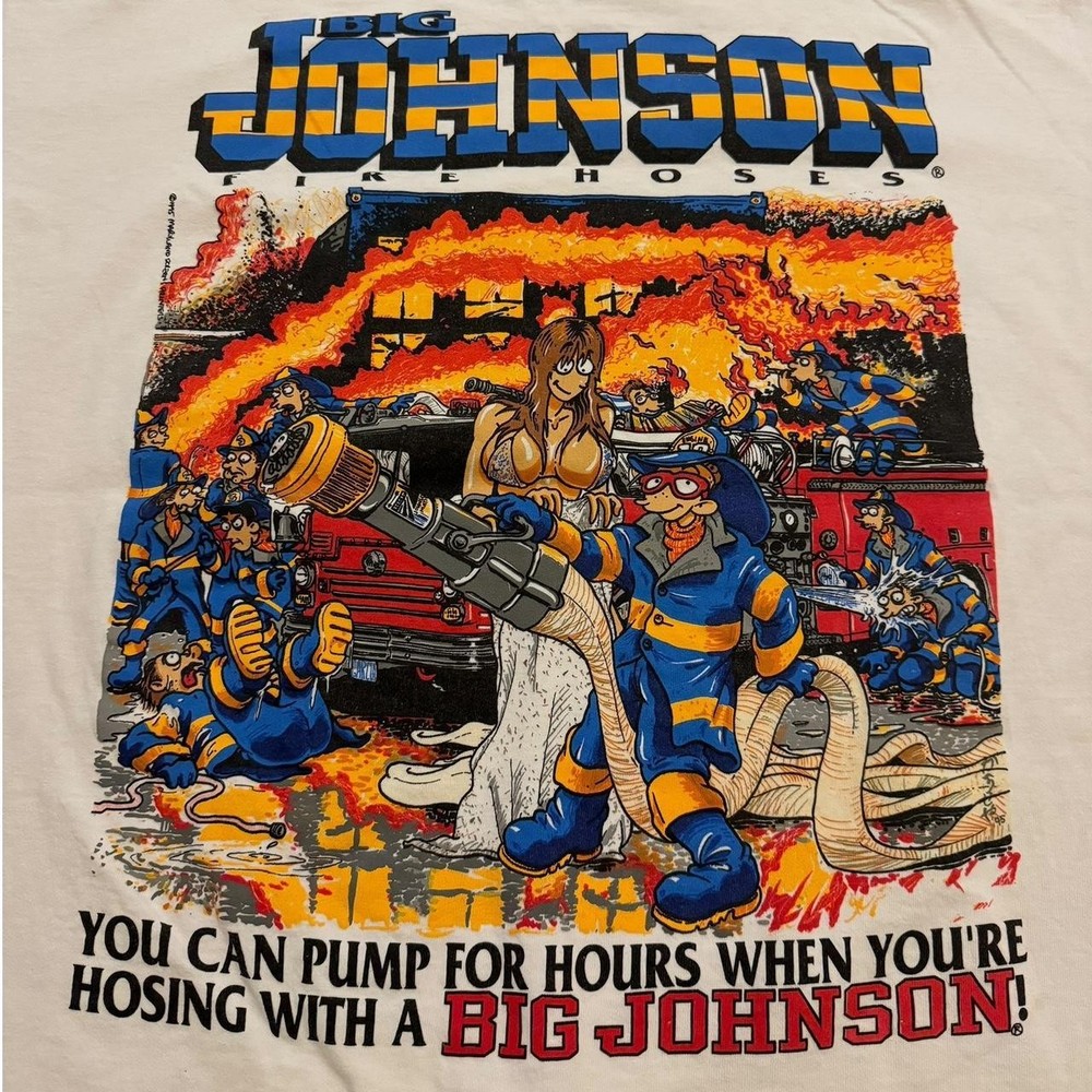 Big Johnson T Shirt White Humor Firefighter Remake Design Basic NH25166