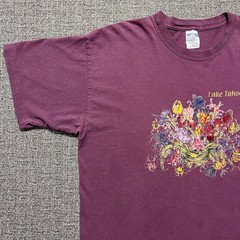 Vintage 90s Lake Tahoe Souvenir T Shirt Mens XL Burgundy Floral Graphic Cotton