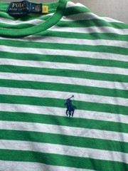 Polo Ralph Lauren Classic Fit Green White Striped Tee Shirt Medium Mens Preppy