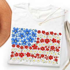 Floral American Flag Shirt 4th of July Patriotic Wildflower USA 250th Unisex Tee