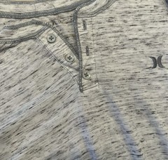 Hurley Men’s L Gray Heather Long Sleeve Henley Knit Tee Button Logo