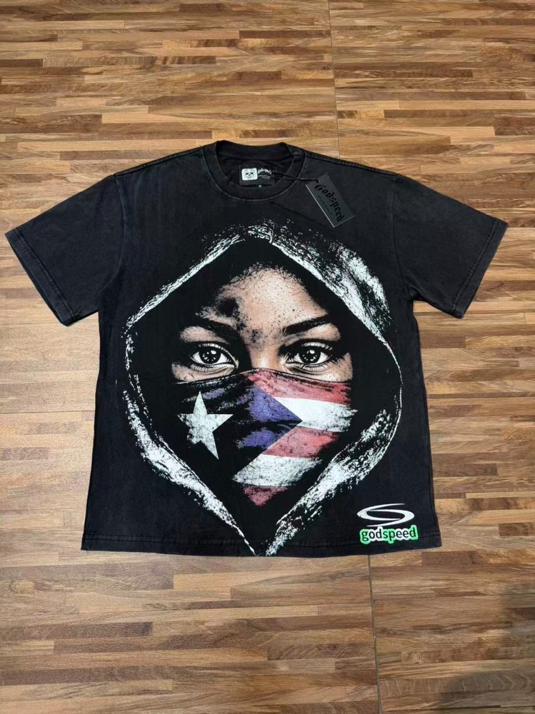 Mens Godspeed Masked national flag print Cotton Short sleeved T-shirt