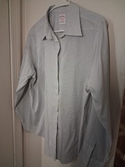 Brooks Brothers White Black Pin Stripe Dress Shirt Mens 18 Non Iron