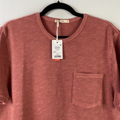 Marine Layer Tee Mens Size M Vintage Heavy Slub Pocket Rust Red Short Sleeve
